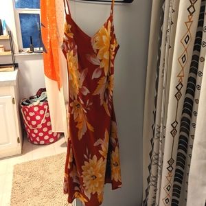 Forever 21 Formal Midi Dress - Floral, Red/Orange/Rust - Medium